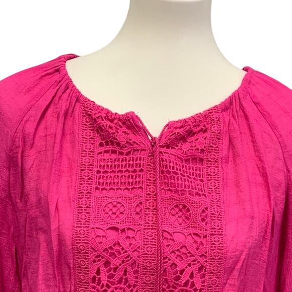 New Zac & Rachel Womens Small Raspberry Rose Crochet Front Long Sleeve Blouse - Picture 2 of 7